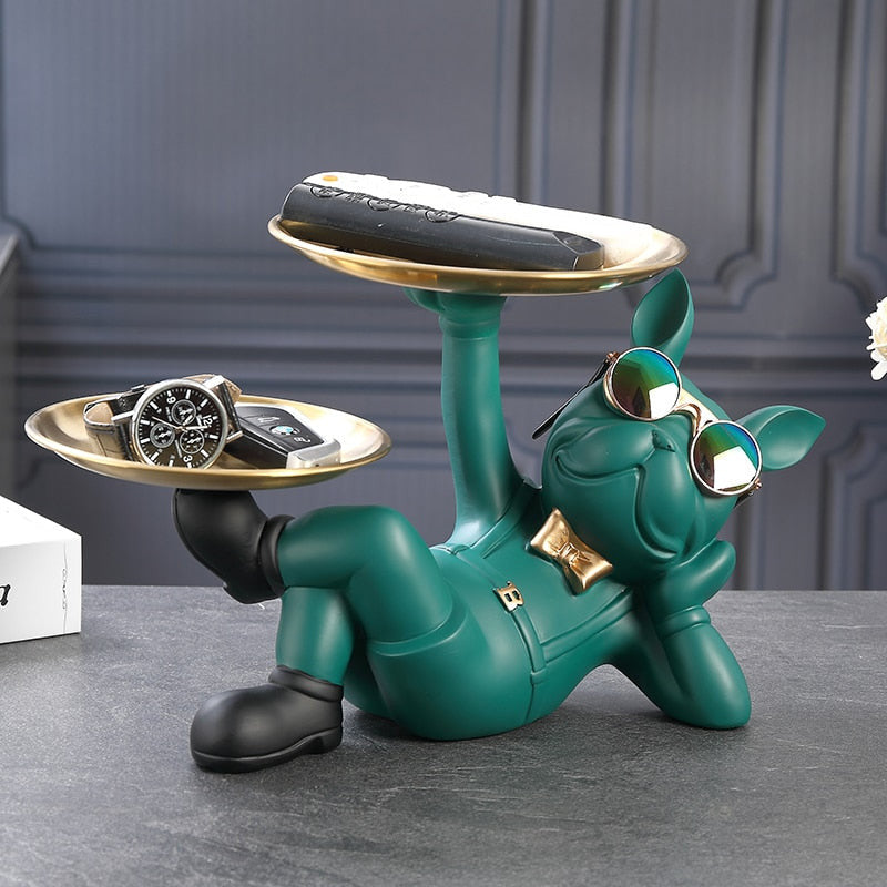 Vrimlo® Lazy Bulldog Sculpture With Double Tray