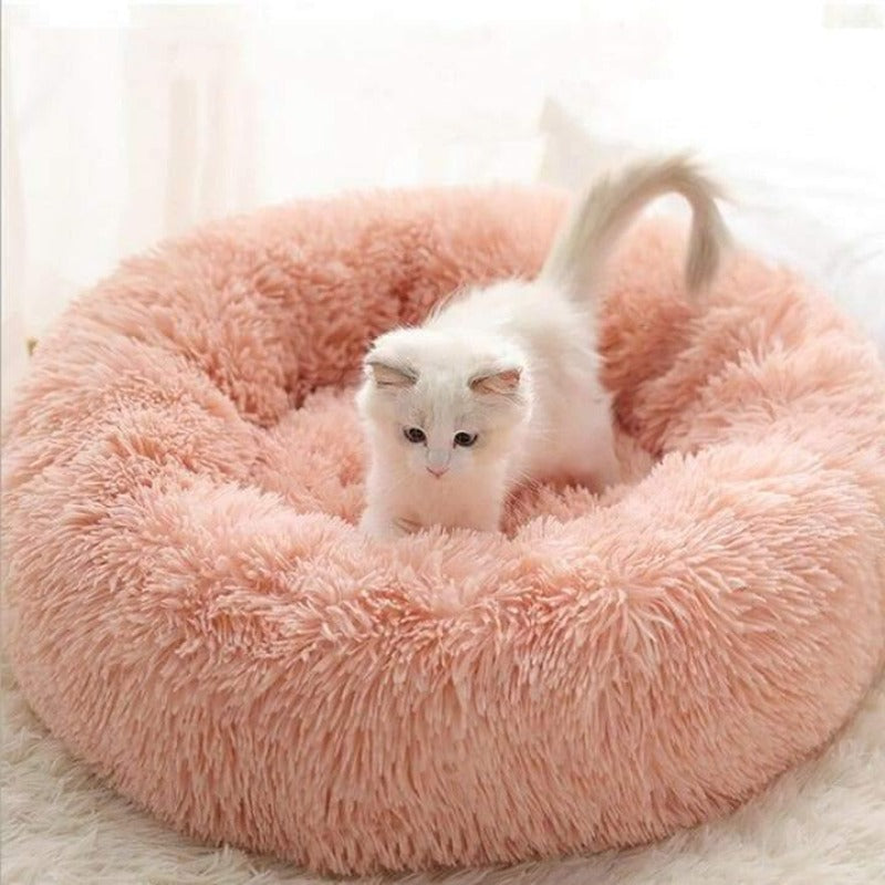 Round Plush Calming Donut Cat Bed Nest