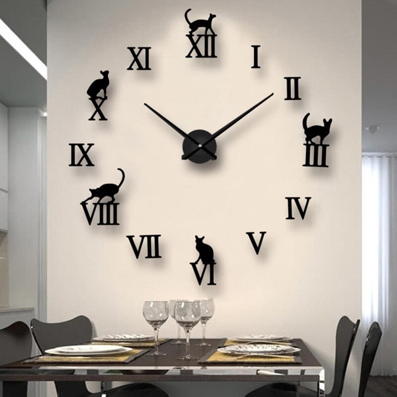 Horloge murale décorative 3D en forme de chat