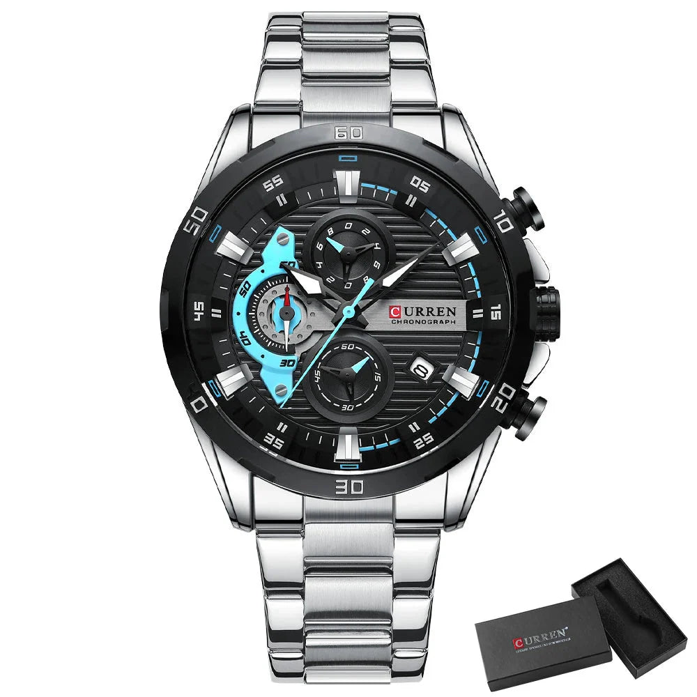 CURREN Stainless Steel Watches for Men - Creative Fashion Luminous Dial with Chronograph