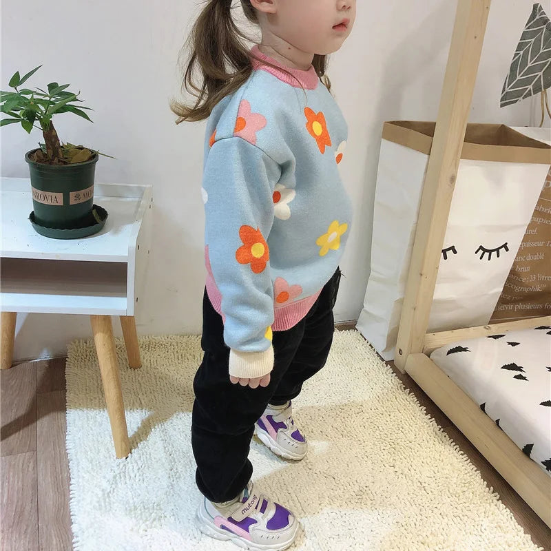 Suéter de punto con estampado floral CozyBloom para niñas | Suéter cálido de invierno