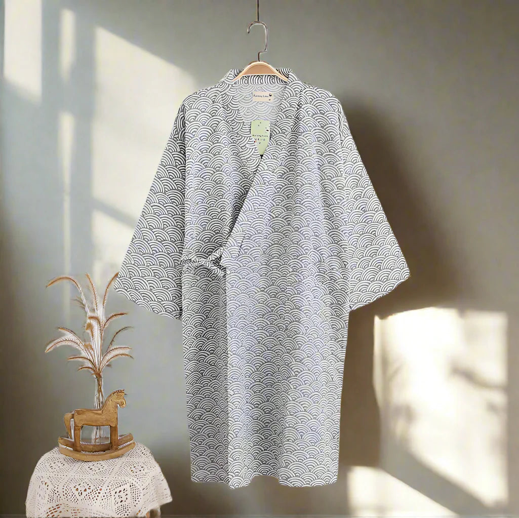 Kai kimono-jas voor heren van 100% katoen – traditionele Japanse yukata, pyjama met capuchon met V-hals