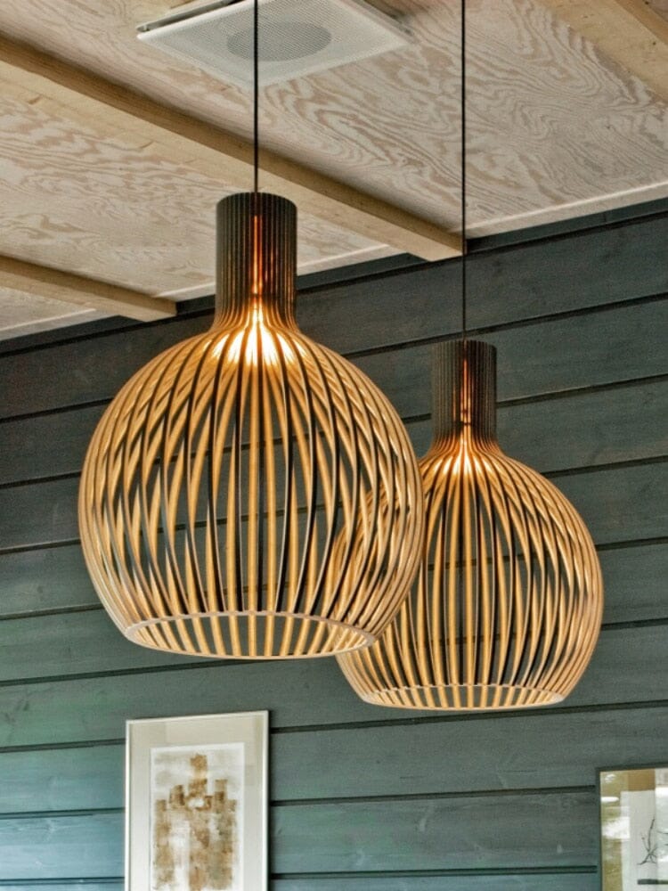 Lustre suspendu en forme de cage en bois de style nordique