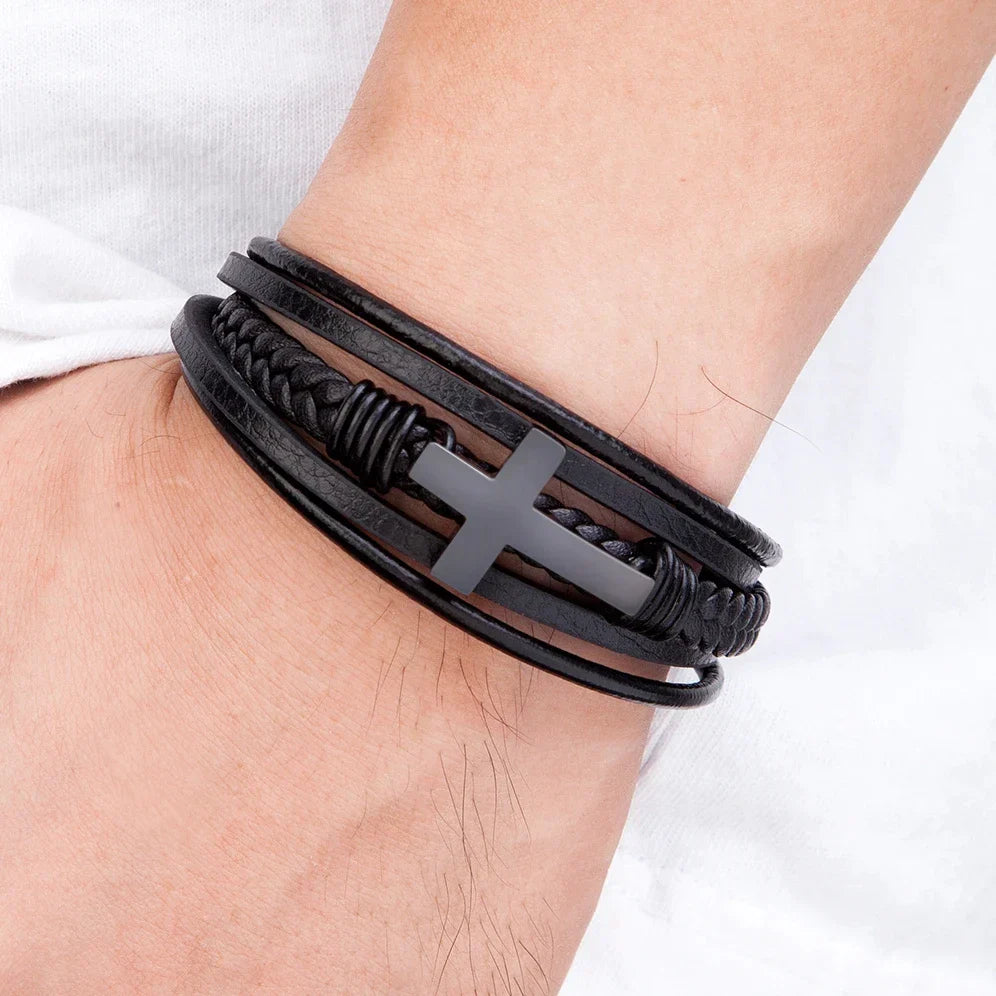 Pulsera de acero con cruz de fe