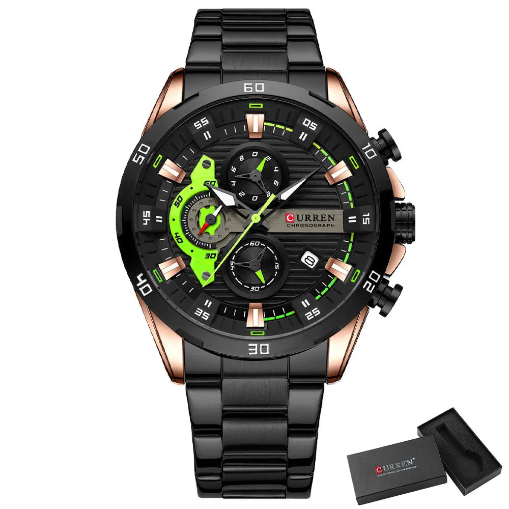 CURREN Stainless Steel Watches for Men - Creative Fashion Luminous Dial with Chronograph