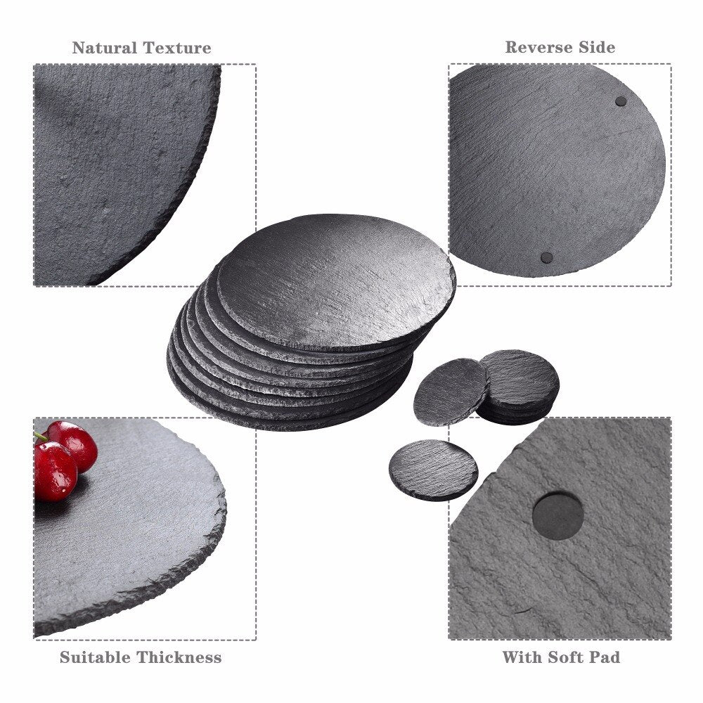 16 יחידות תחתיות כוסות ומפיות אבן Slate טבעיות