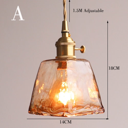 Lampada a sospensione in vetro ambrato e ottone