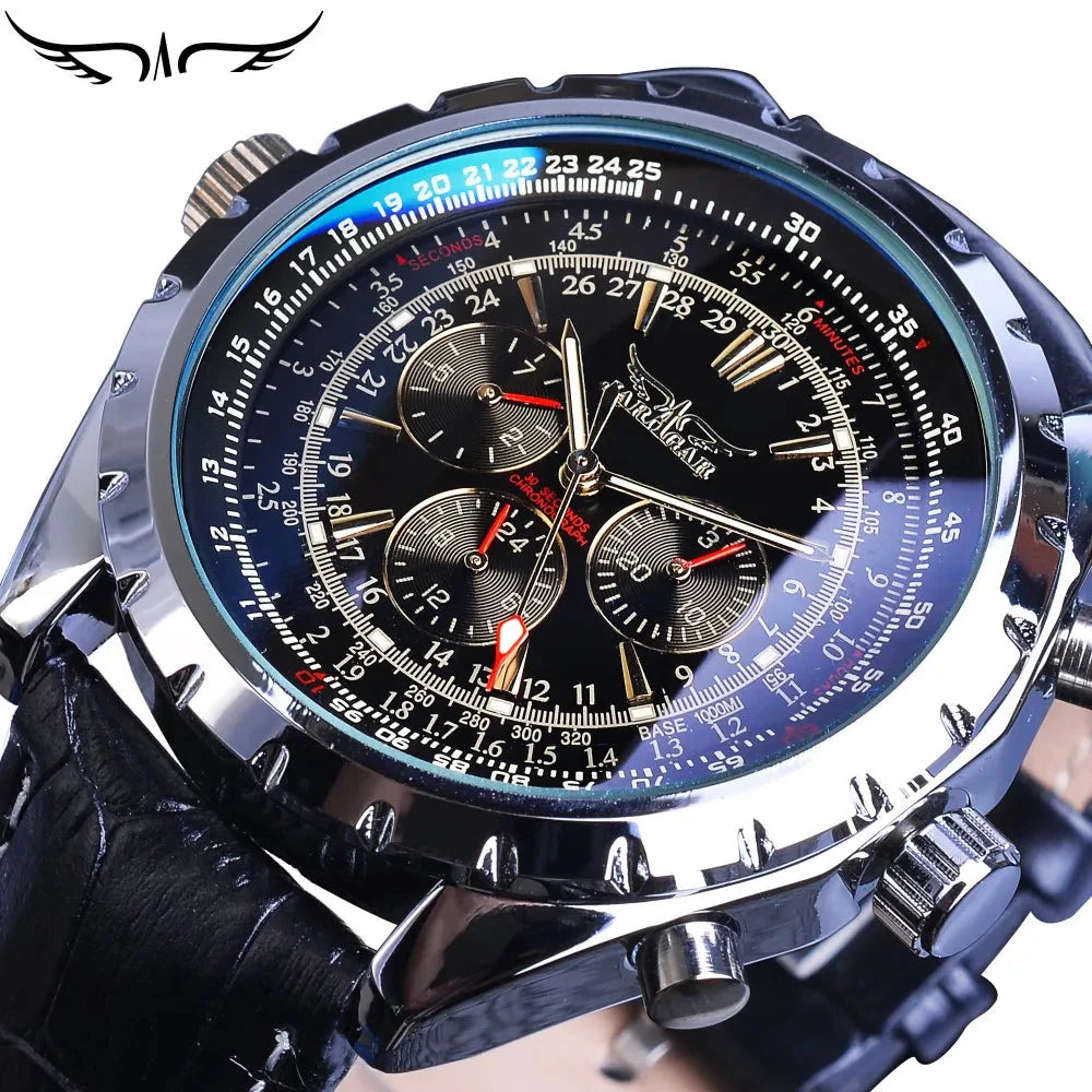 Montre automatique Jaragar Blue Glass Design - Montre-bracelet mécanique d'affaires en acier inoxydable pour homme