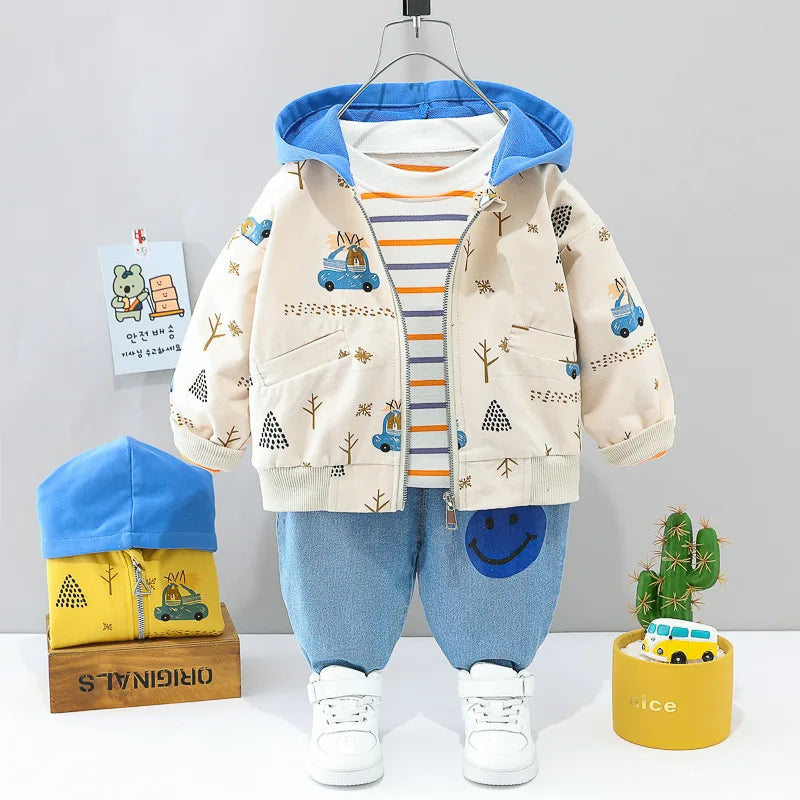 Jared's Journey Autumn Fun Car Babyset - Schattig gestreept 3-delig sportpakje