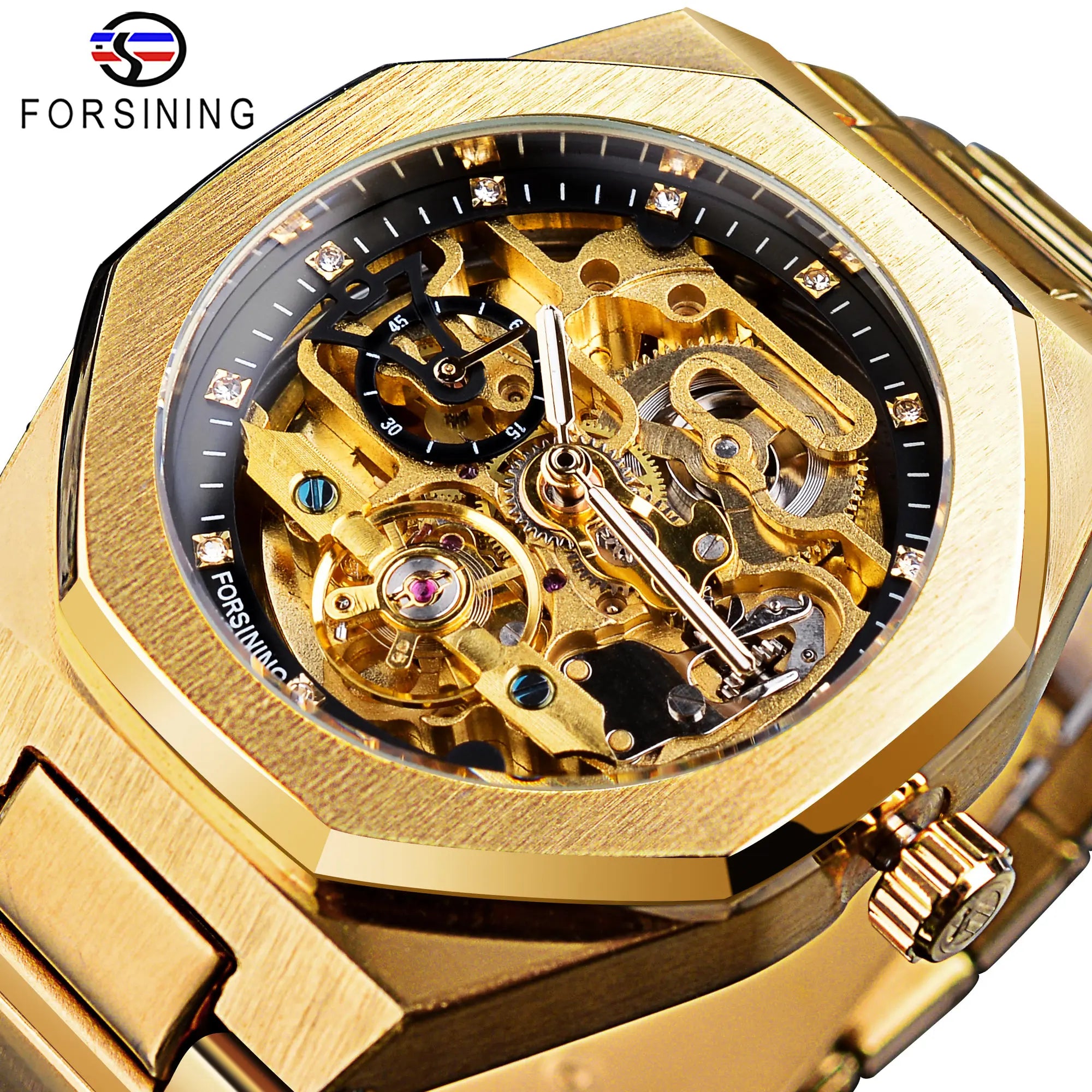 Casual Automatic Watch - 3D Diamond Skeleton Hollow Men's Wristwatch with Luminous Military Design