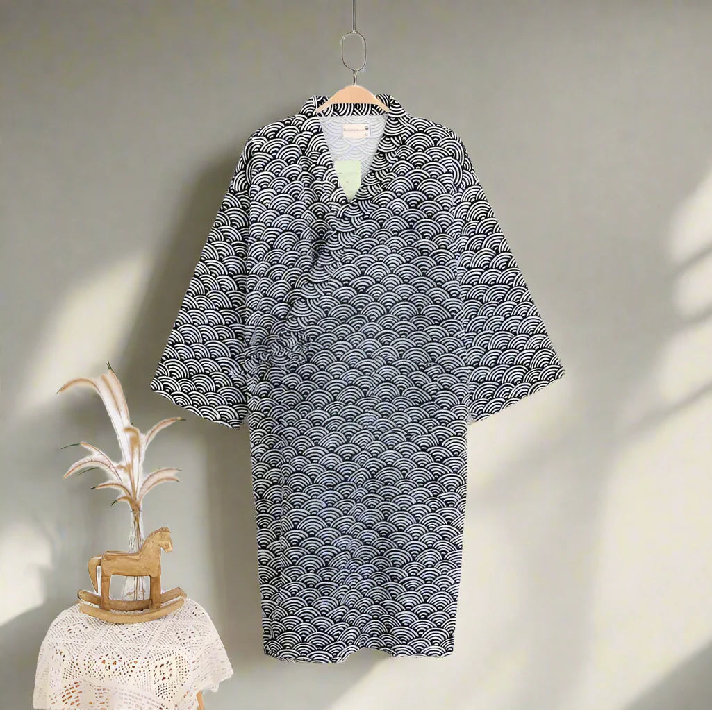 Kai kimono-jas voor heren van 100% katoen – traditionele Japanse yukata, pyjama met capuchon met V-hals