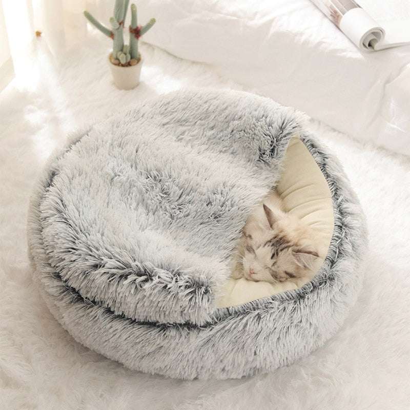 Round Plush Calming Cat Cave