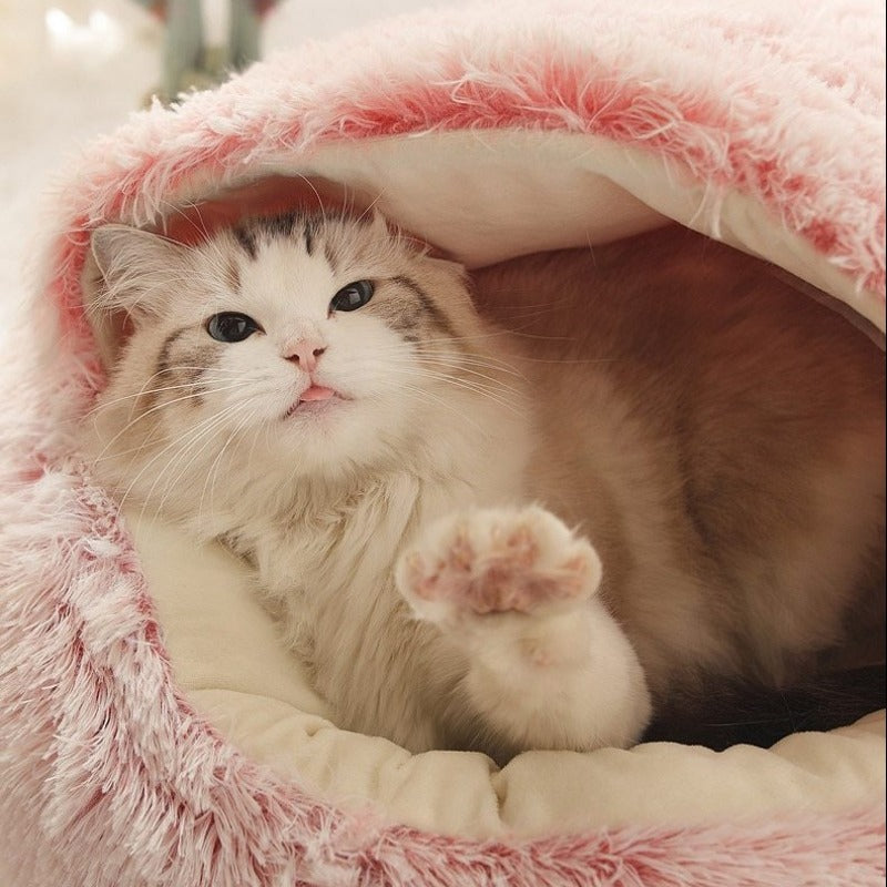 Round Plush Calming Cat Cave