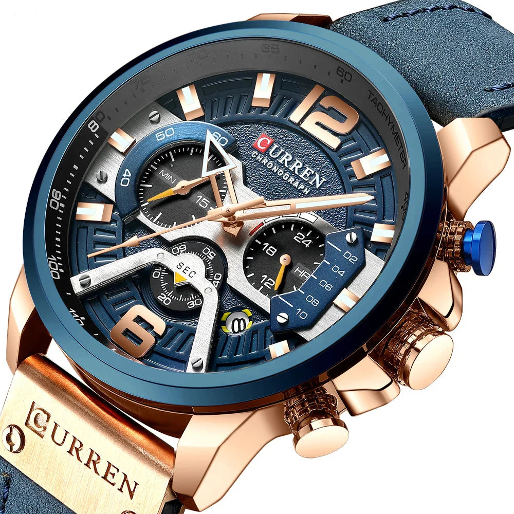 Axel ChronoSport van CURREN – Luxe militair leren horloge voor heren