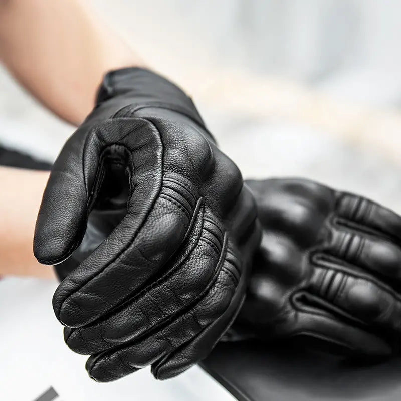 Guantes de moto de cuero con pantalla táctil a prueba de agua