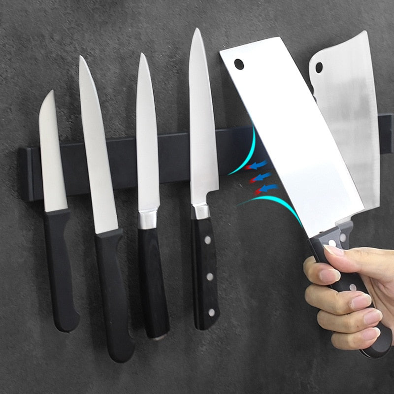 Black Wall Mounted Stainless Steel Magnetic Knife Rack