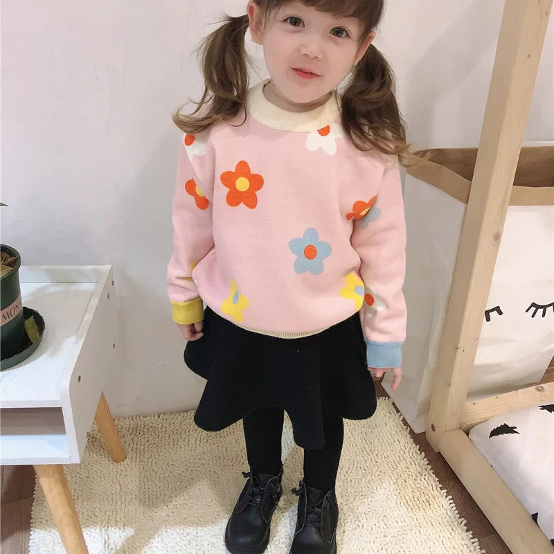 CozyBloom Floral Knit Sweater for Girls | Warm Winter Pullover