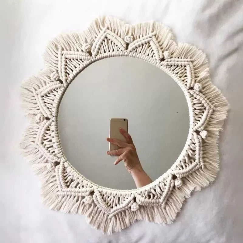 Miroir rond en macramé bohème