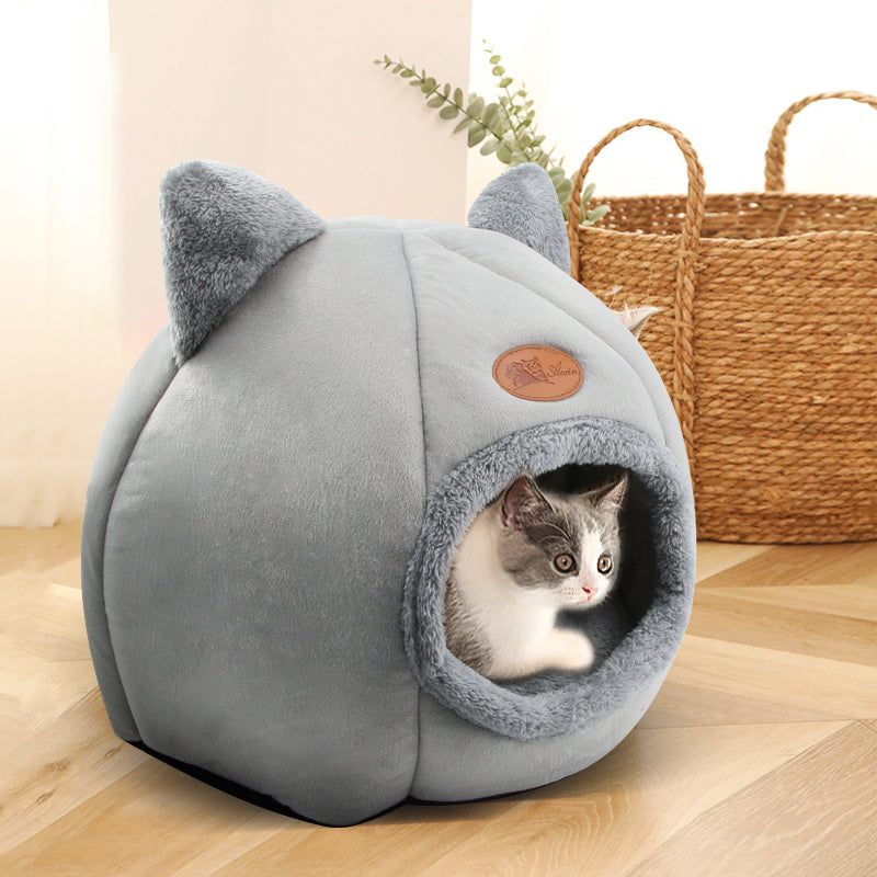 Cute Kitty Calming Cat Cave with Removable Cat Bed Cushion