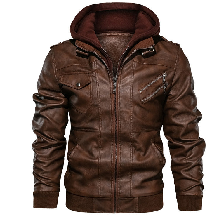 Casaco de Couro Masculino – Perfeito para Estilo Casual de Outono e Motociclista: capuz destacável