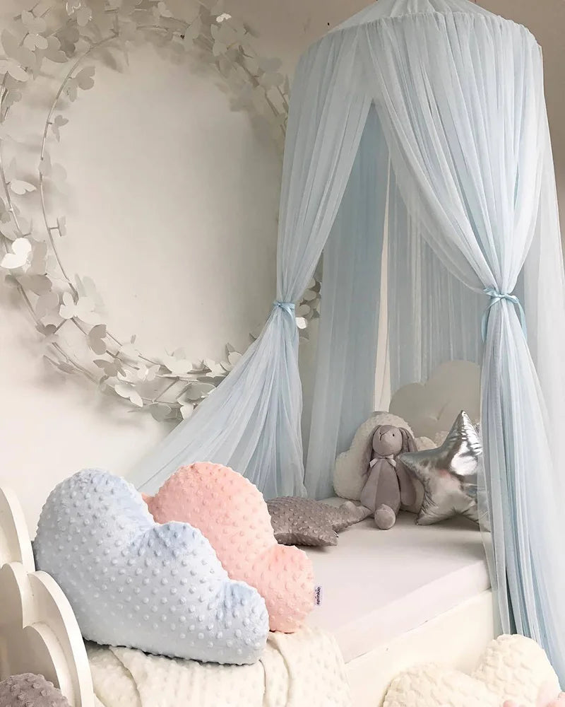 Kids Tulle Bed Canopy with Star Decoration - White, Beige, Pink, Grey, Blue & Purple