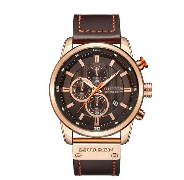 8291 Leren sporthorloge voor heren - Chronograaf quartz polshorloge in militaire stijl