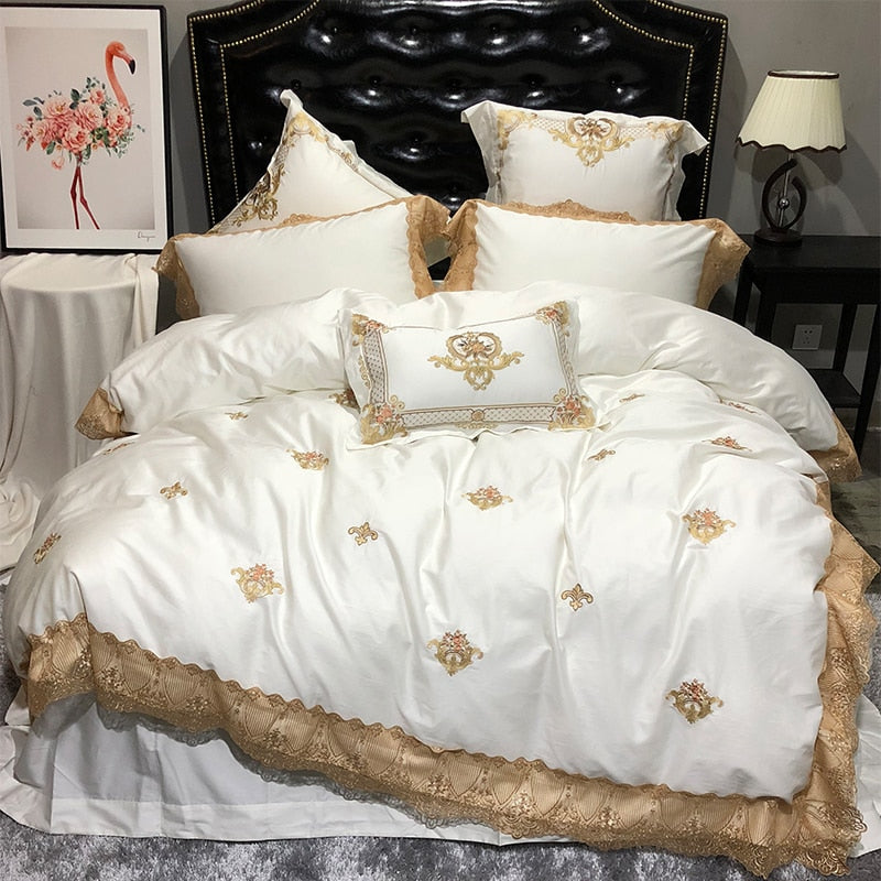 Karlena Oriental Egyptian cotton Embroidery Luxury Royal Bedding Set