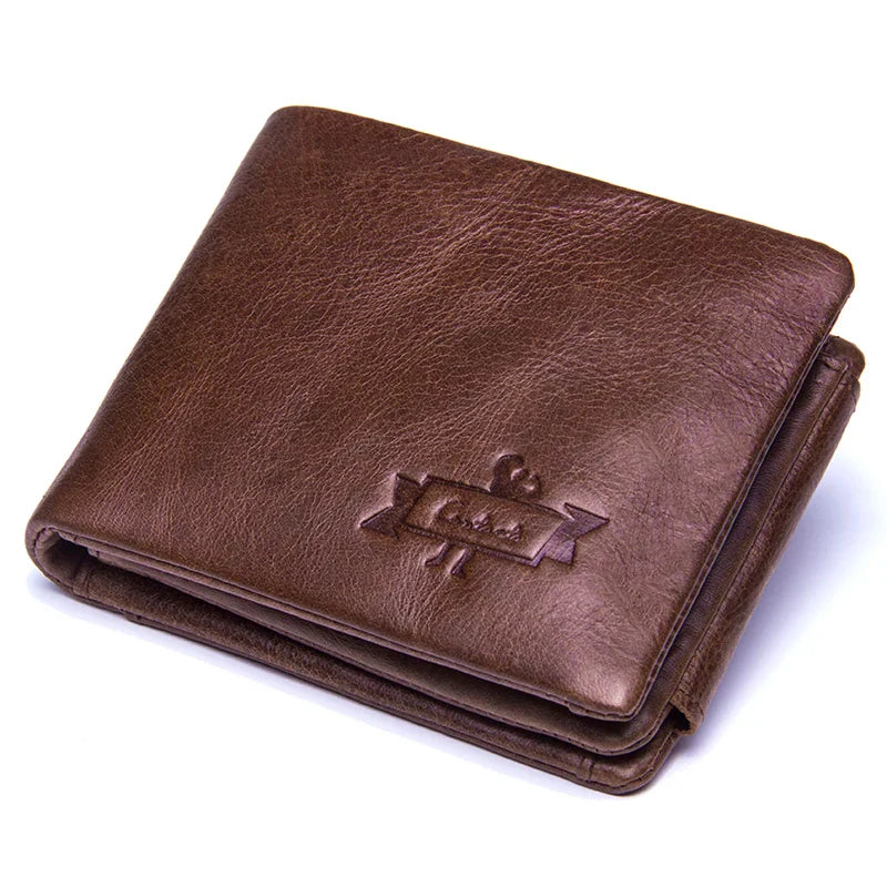 Carteira de Homem Trifold em Couro Genuine Victor – Couro Vintage com Bolso para Moedas e Proteção RFID