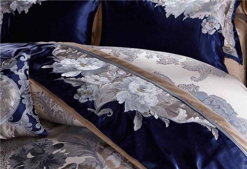 Impero Blue Silver Silk Cotton Jacquard Luxusní Čínská Ložní Souprava