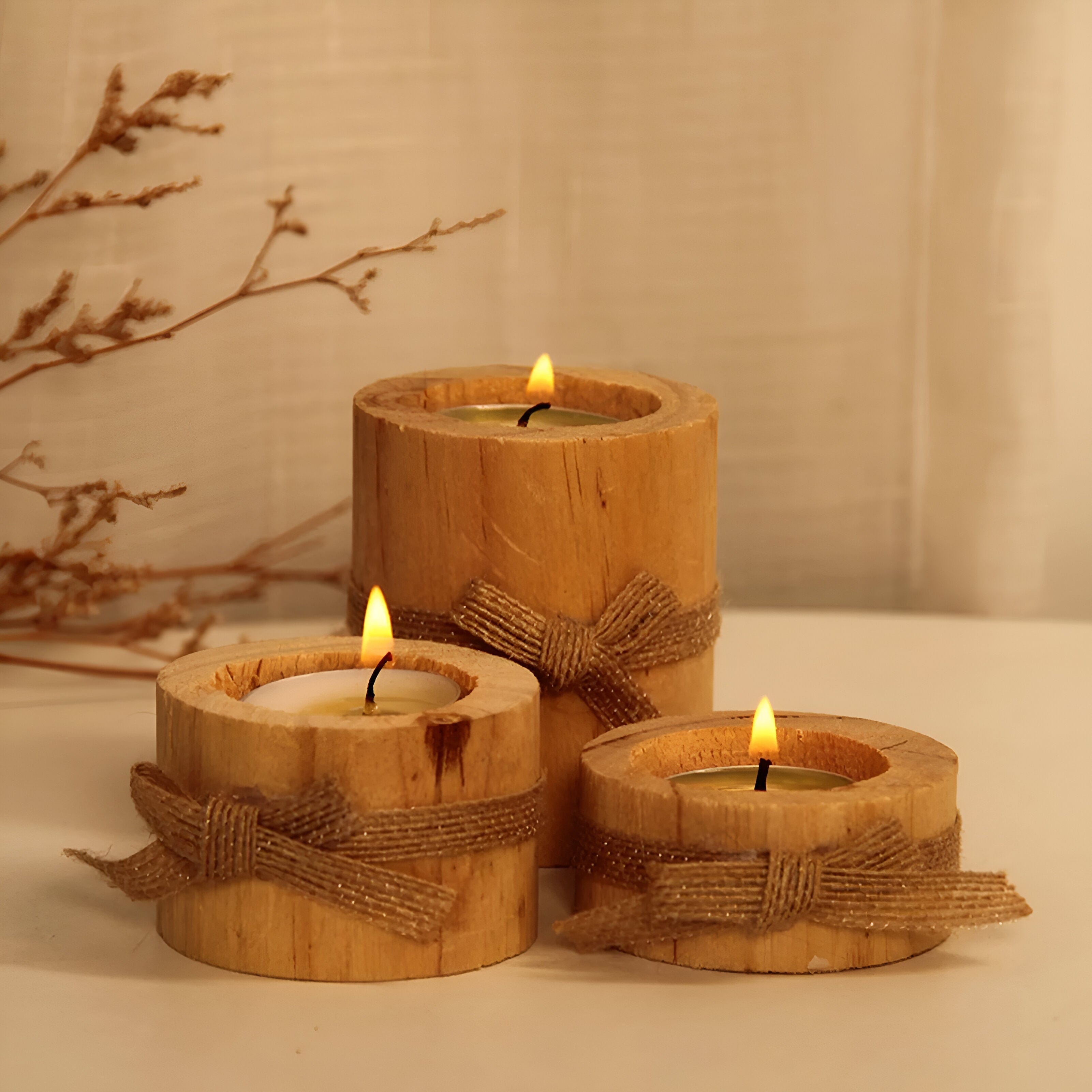 Pine Wood Candle Holders