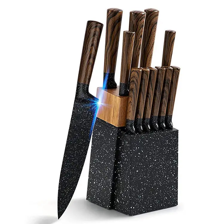 12-Piece German Steel Kitchen Knife Set with Japanese Wooden Handle & Block