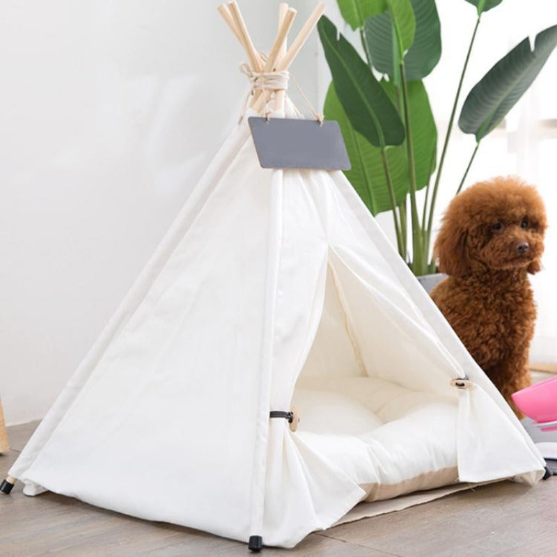 Modern Boho Dog Teepee with Plush Dog Bed Cushion