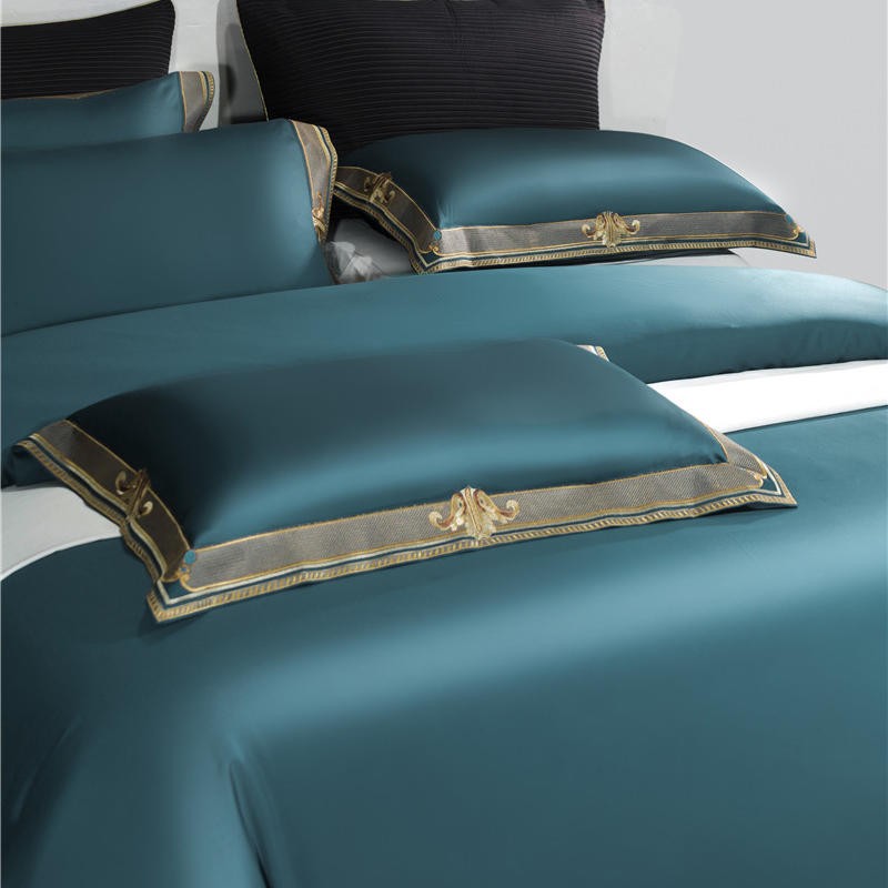 Anahi Embroidered Motif Border Egyptian Cotton Duvet Cover Set