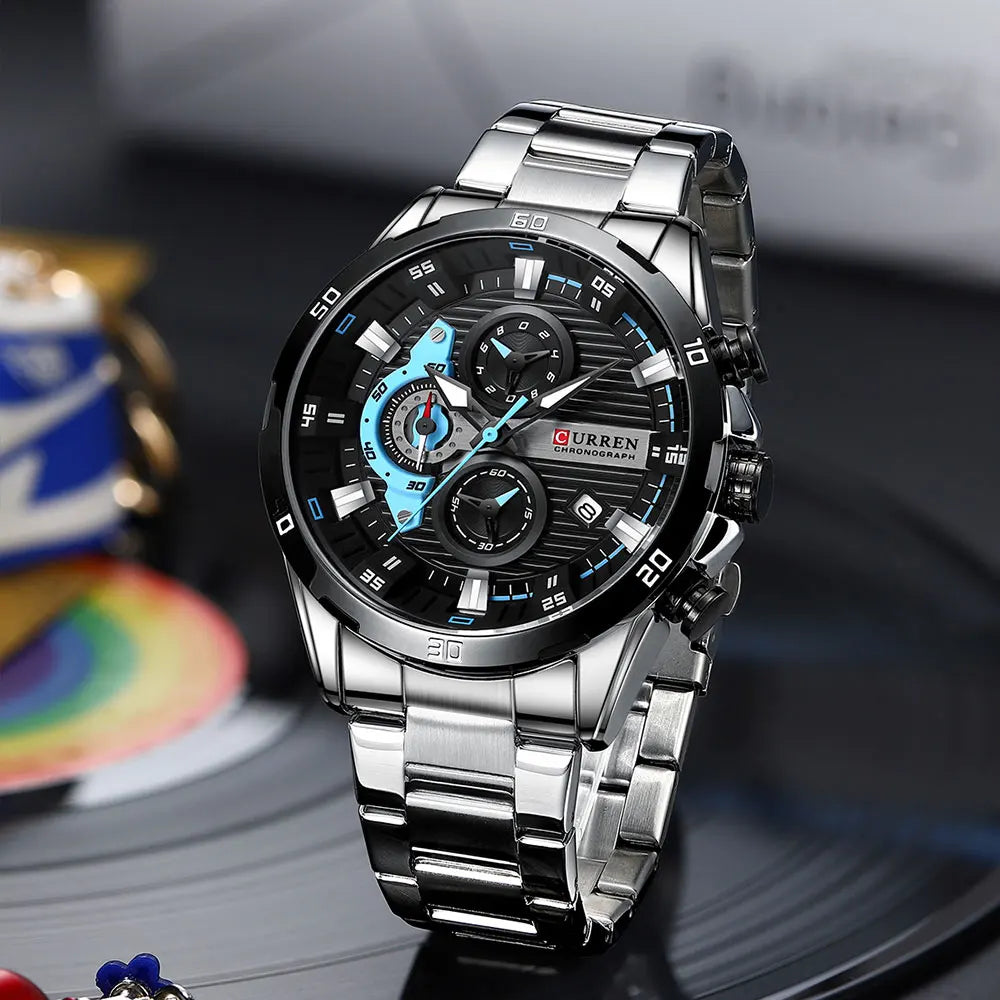 CURREN Stainless Steel Watches for Men - Creative Fashion Luminous Dial with Chronograph