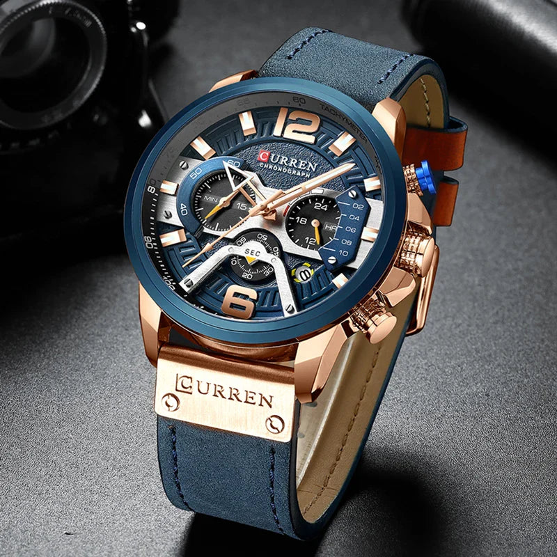 Axel ChronoSport van CURREN – Luxe militair leren horloge voor heren