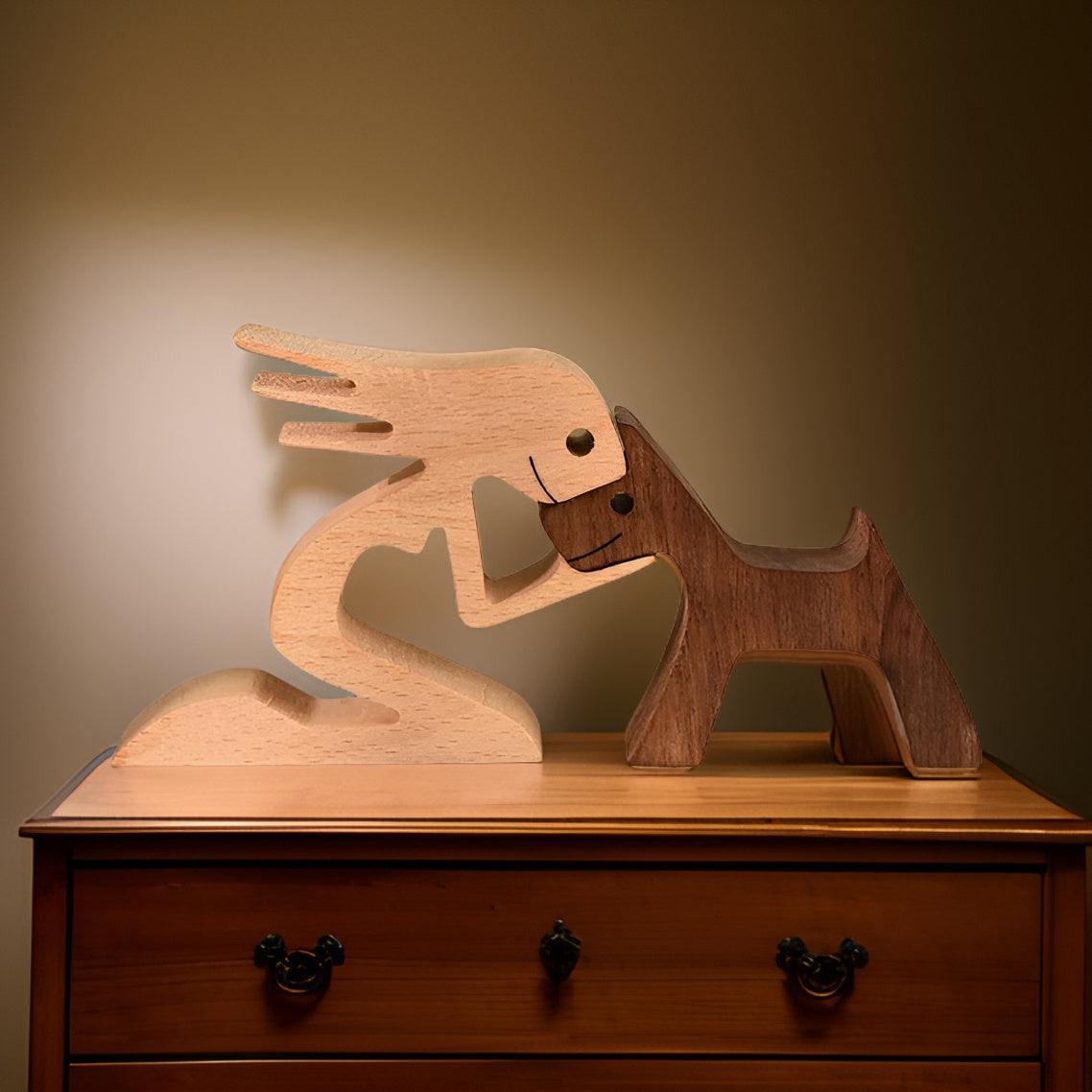 Heartfelt Bond | Handcrafted Wooden Sculpture of Taavita and Human