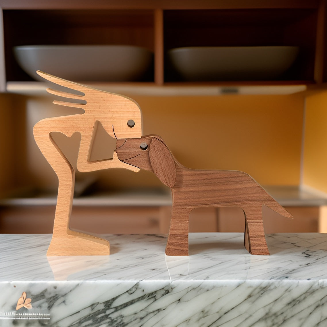 Heartfelt Bond | Handcrafted Wooden Sculpture of Taavita and Human