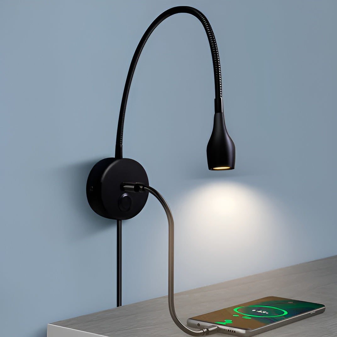 TouchGlow - 2-in-1-Gooseneck Wall Light with USB Charger for Cozy Reading Evenings