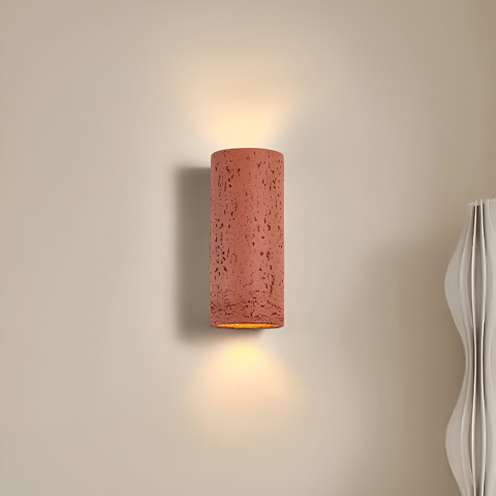 Nástěnné svítidlo z válcového trubkového tvaru - Wabi-Sabi kamenný sconce | LED reflektor s osvětlením nahoru a dolů