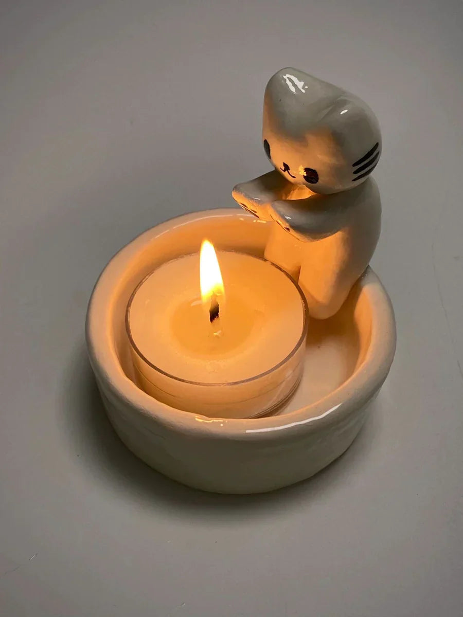 Cartoon Kitten Candle Holder