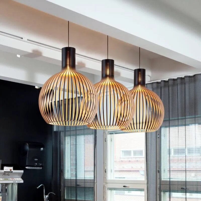 Lustre suspendu en forme de cage en bois de style nordique