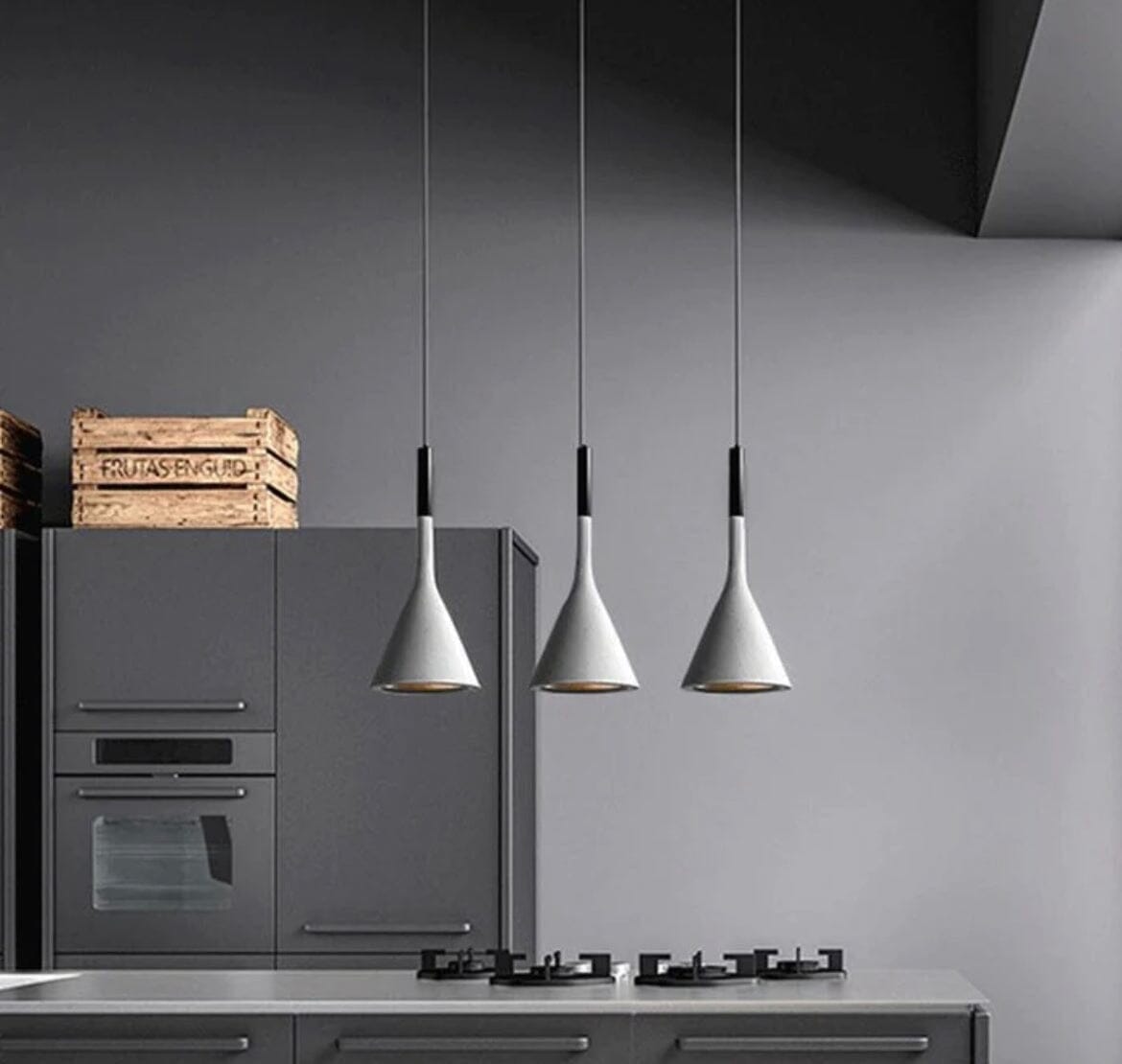 Set di tre luci per isola cucina grigie