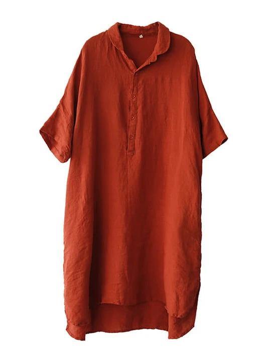 Vestido camisero de lino informal para mujer de lino verde jade