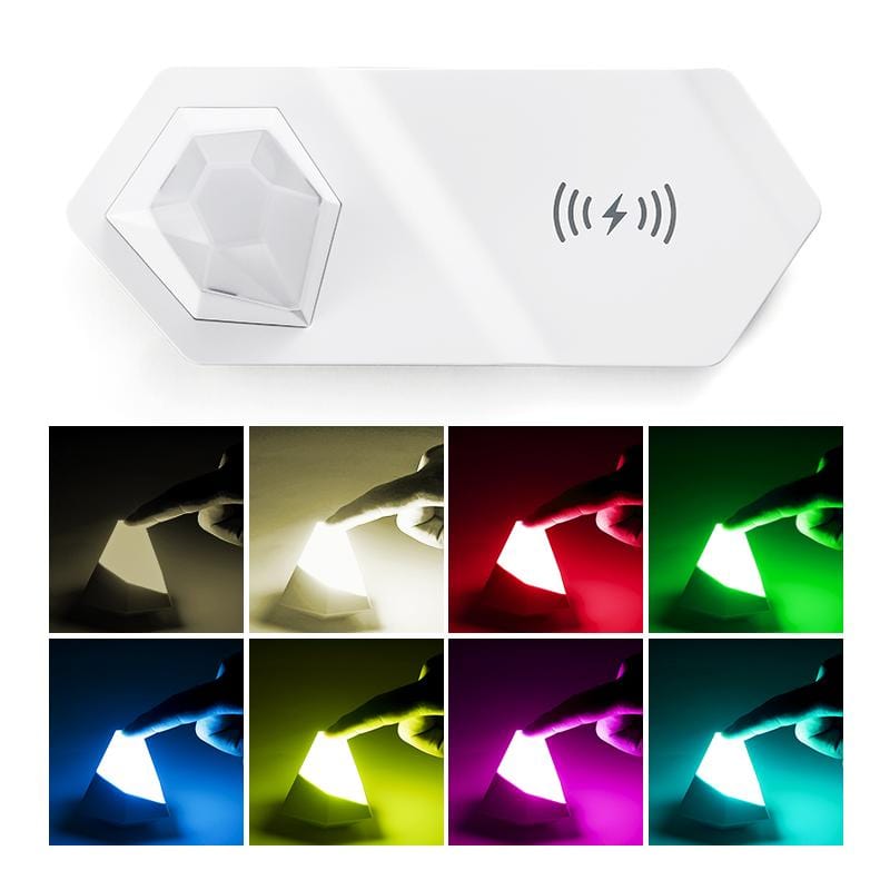 Lampada Apex con caricabatterie wireless – Lampada da comodino elegante e raffinata con luce notturna regolabile e design portatile