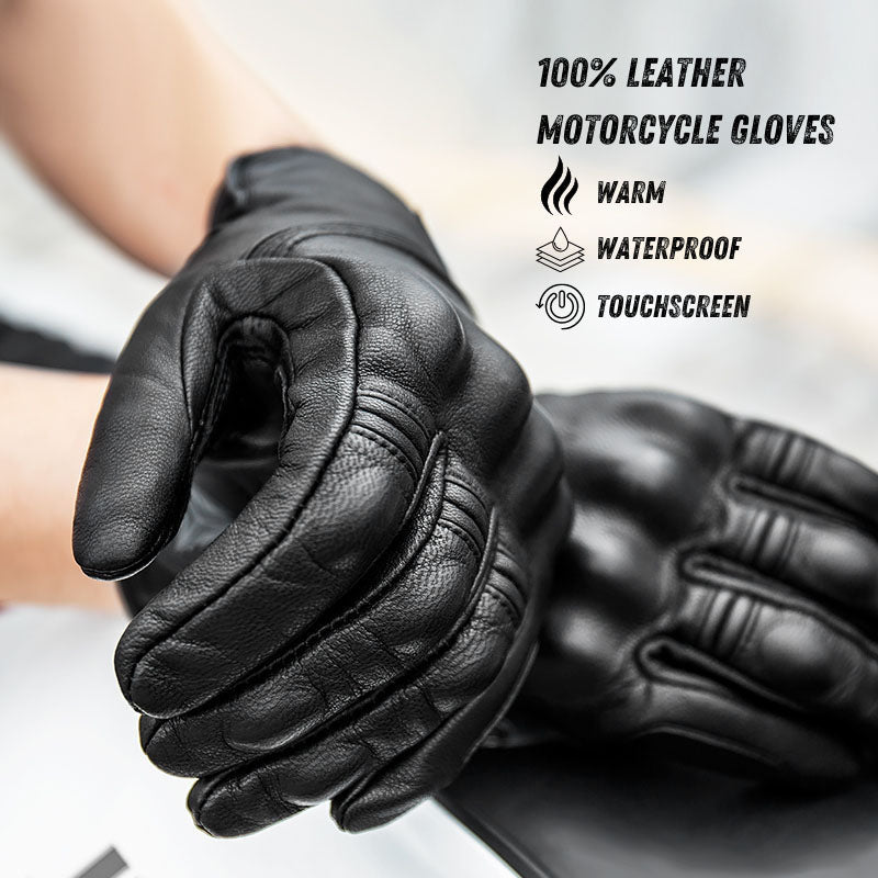 Guantes de moto de cuero con pantalla táctil a prueba de agua