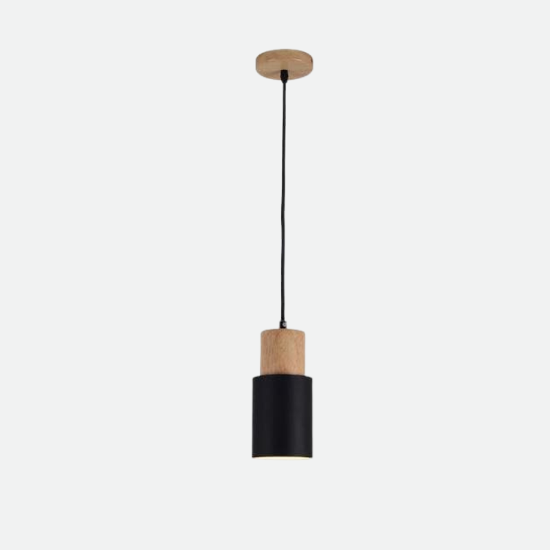 Ingrid Wood & Metal Cylinder Pendant Light