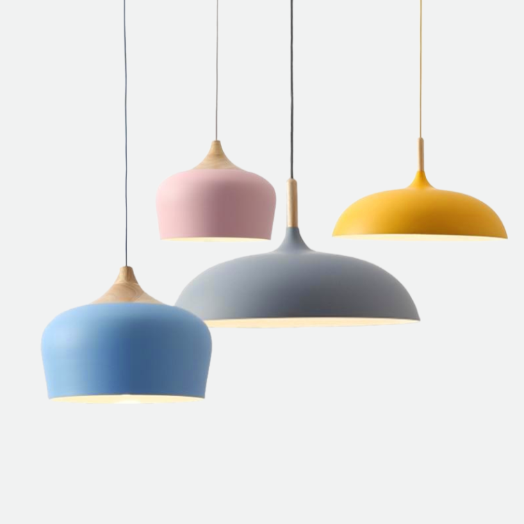 Soft Pastel Palette Pendant Lights in Metal & Wood - Final Sale