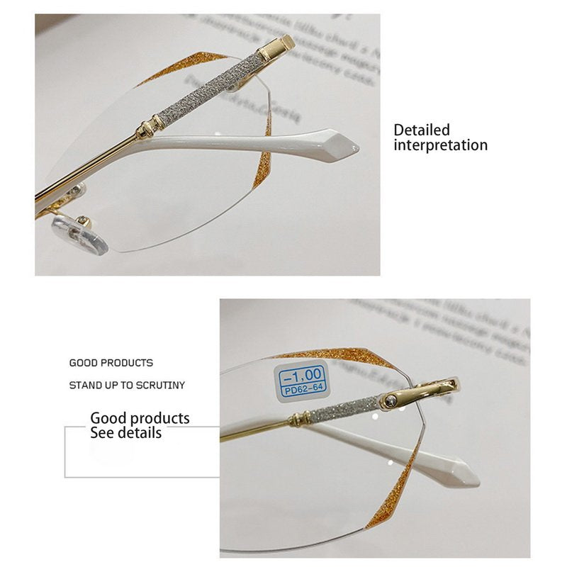 Women’s Diamond Rimless Anti-blue Light Presbyopia Glasses