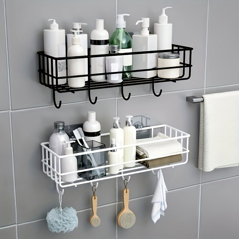 Wall-Mounted Bathroom Organizer with Hooks