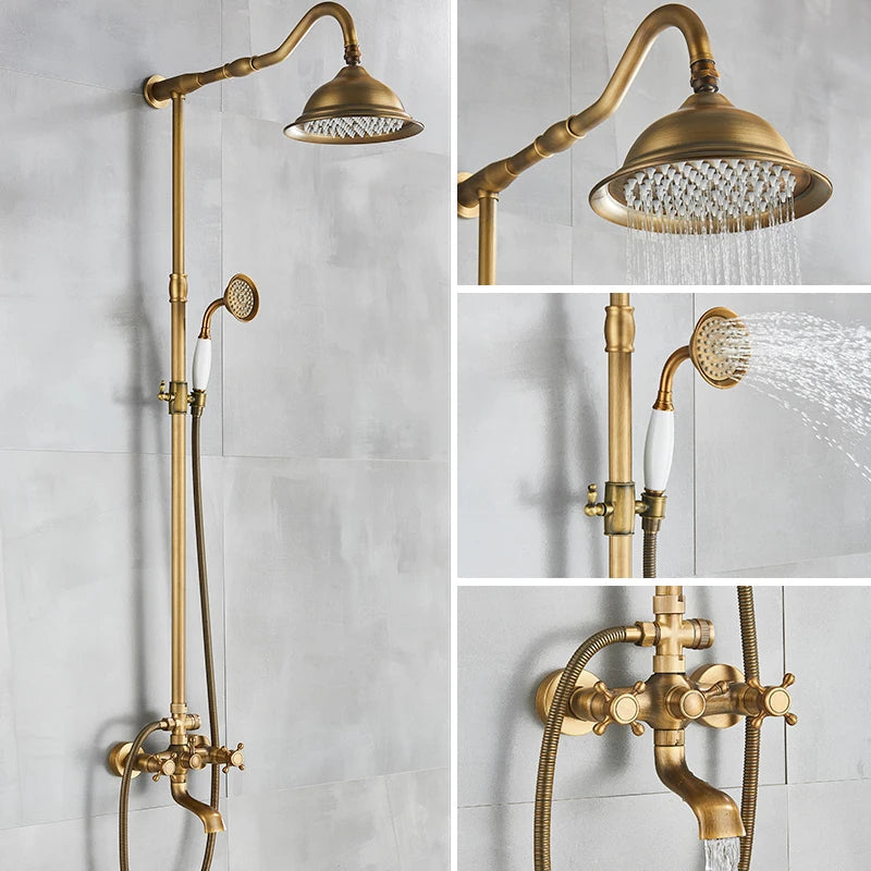 Classic Antique Brass in-wall Bathroom Outdoor Shower System